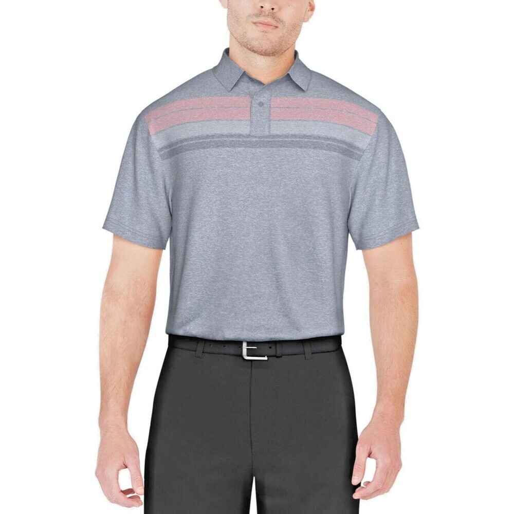 PGA TOUR Men's Stretch Moisture-Wicking Chest Stripe Golf Polo Shirt Gray XXL